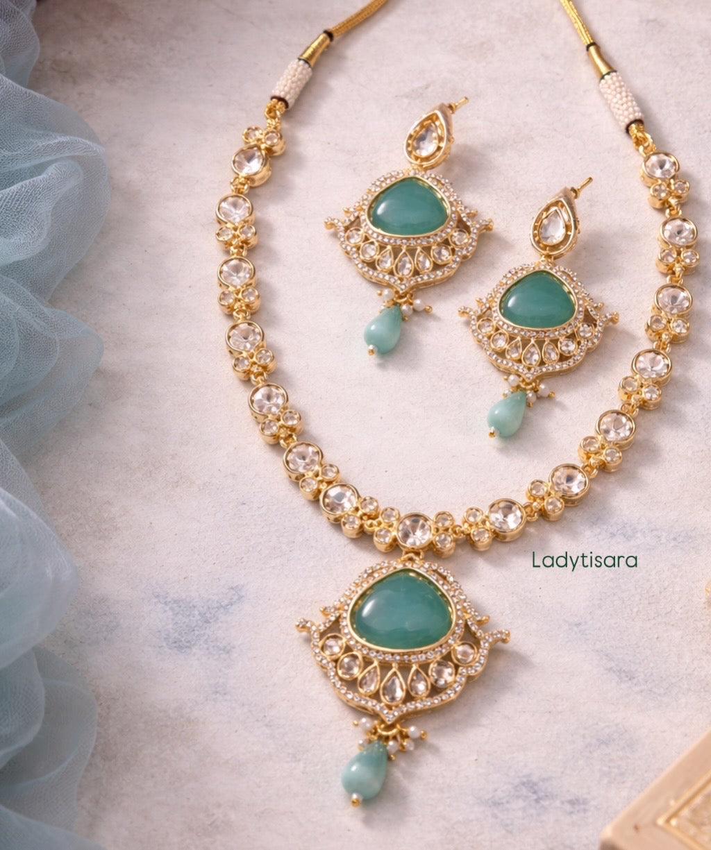 Mishtha Green stone necklace set