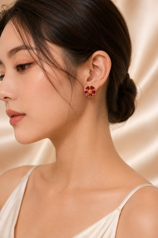 Red wine flower earrings
