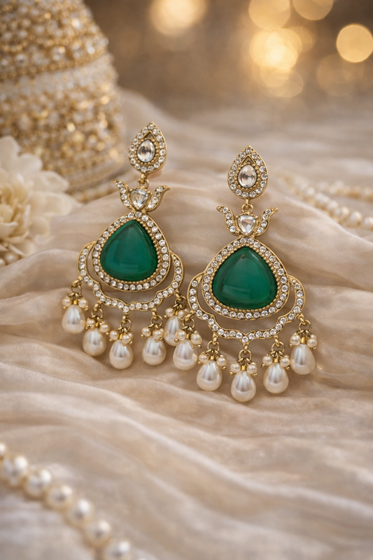 Aaranya Green Stone Indian earrings
