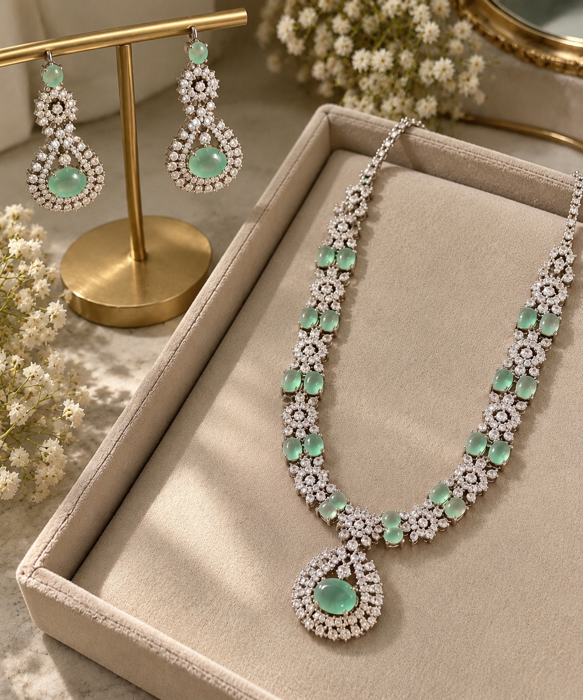 Crowsche AD green necklace set