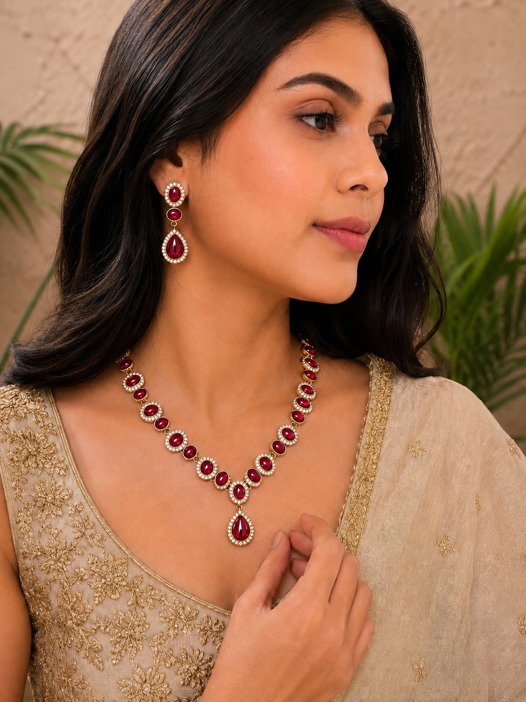 Devika Maroon Indian Traditional Necklace Set