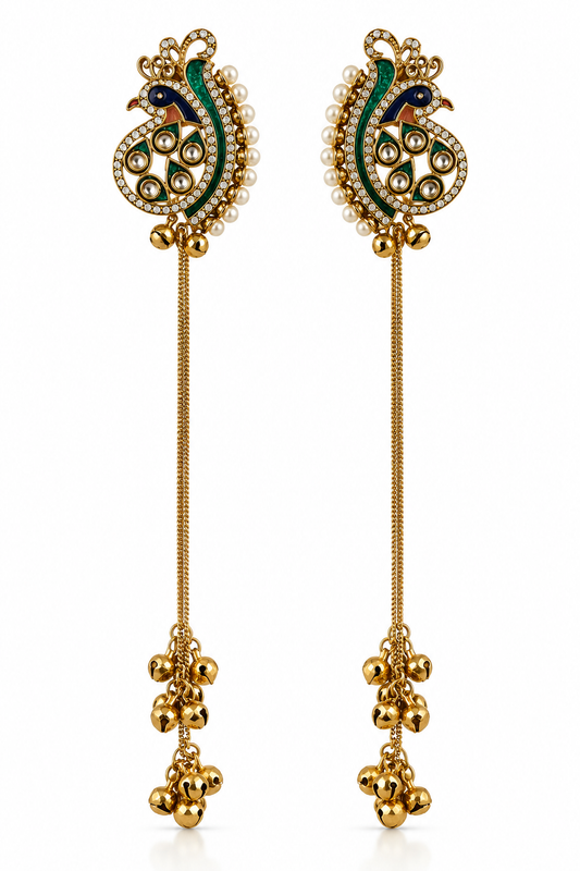 Mayuri Peacock Long Gold-Tone Earrings