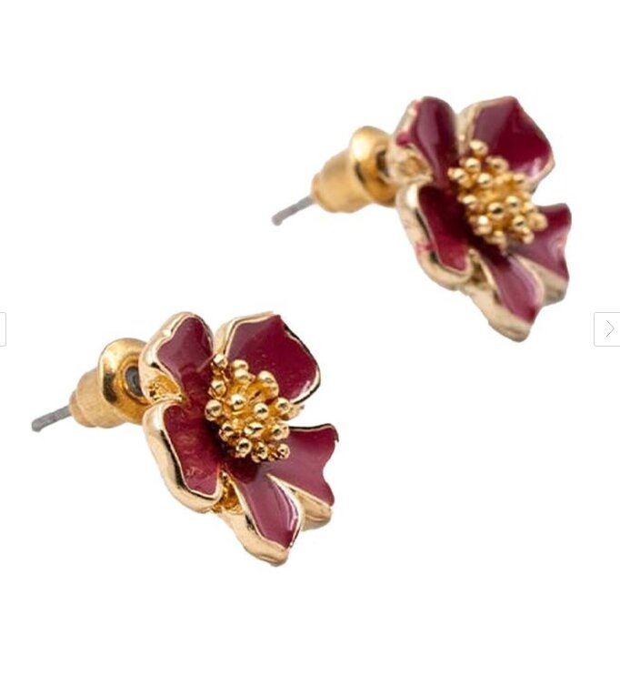 Red wine flower earrings