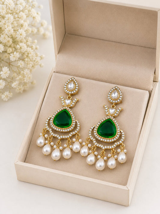 Aaranya Green Stone Indian earrings
