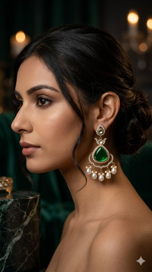 Aaranya Green Stone Indian earrings