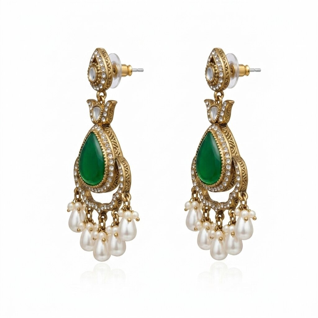 Aaranya Green Stone Indian earrings