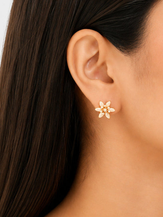 Teya White Floral Studs