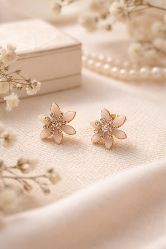 Teya White Floral Studs