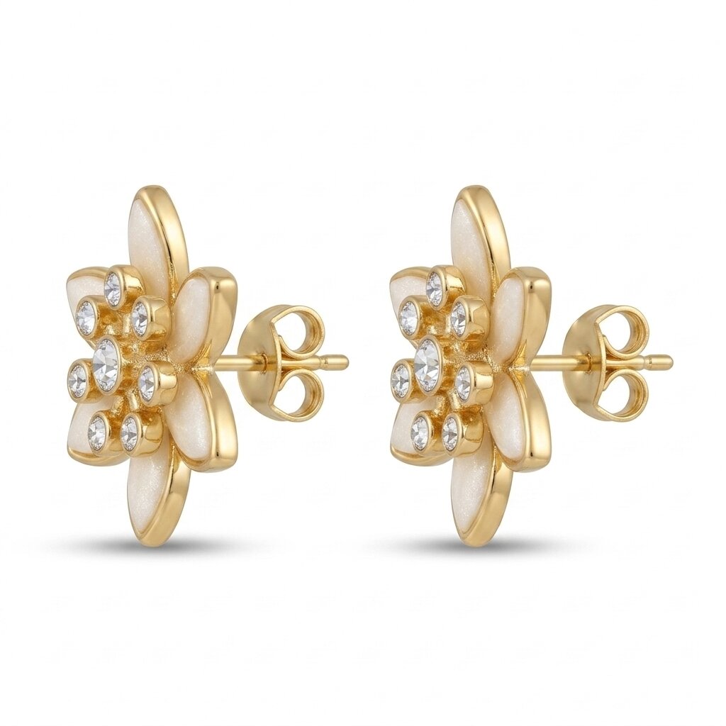 Teya White Floral Studs