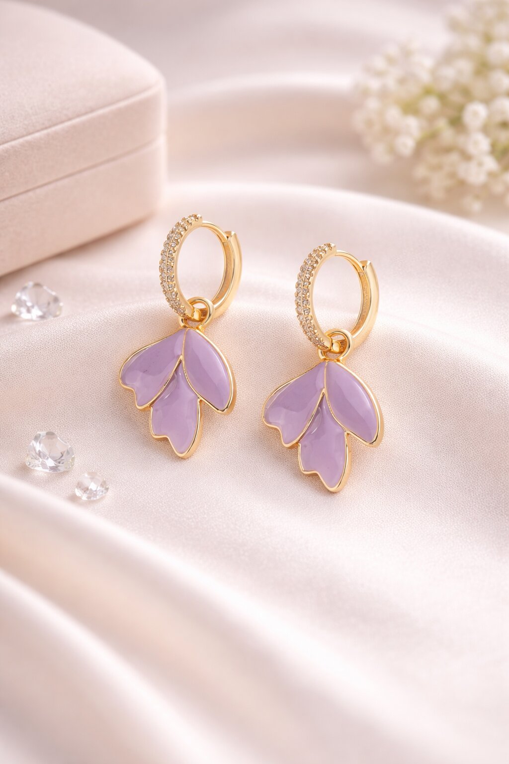 Purple leaf earrings