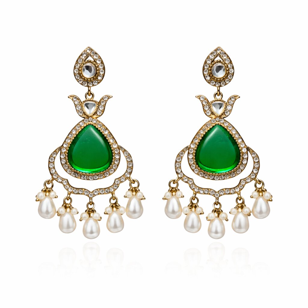 Aaranya Green Stone Indian earrings