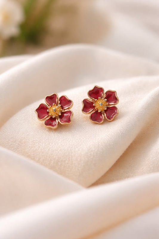 Red wine flower earrings