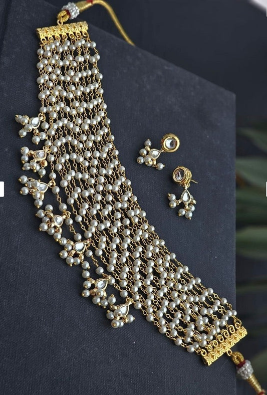 Sanskriti Pearl Choker with Drops Necklace