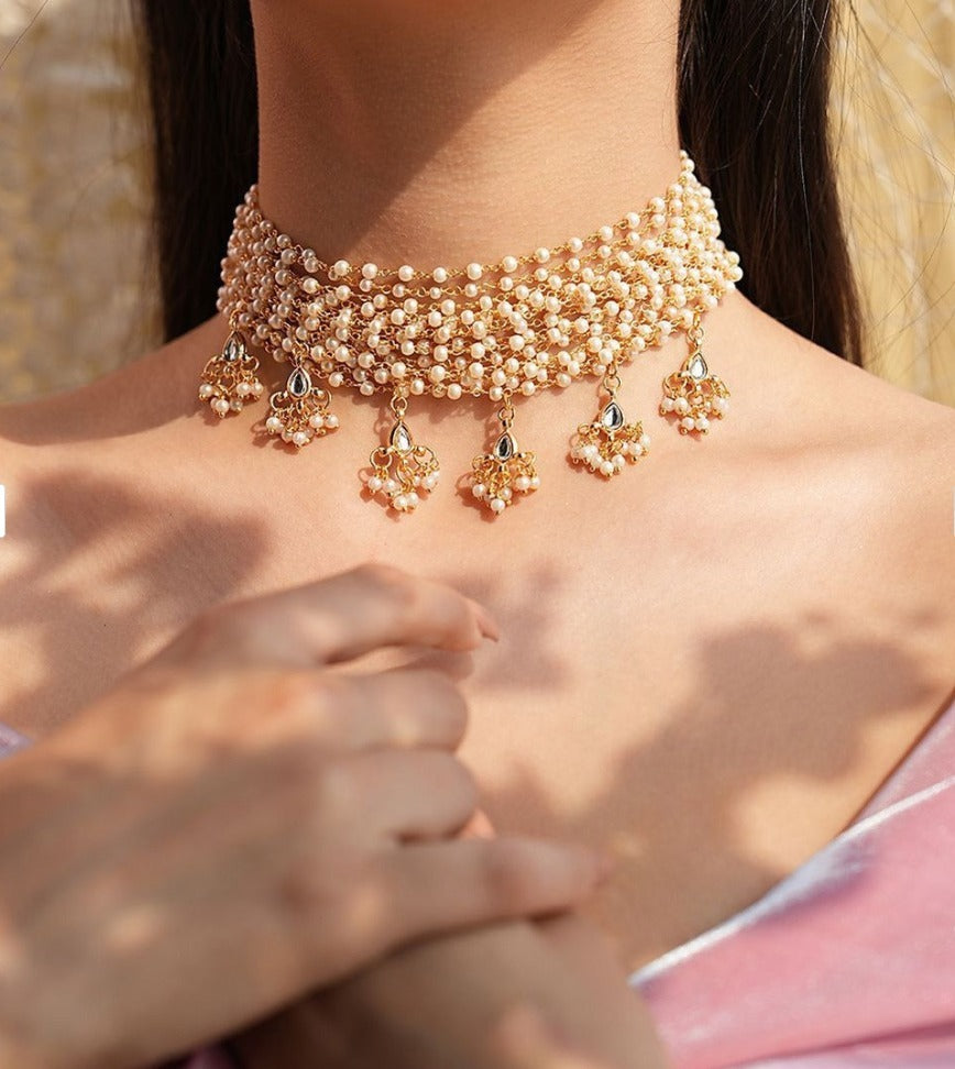 Sanskriti Pearl Choker with Drops Necklace