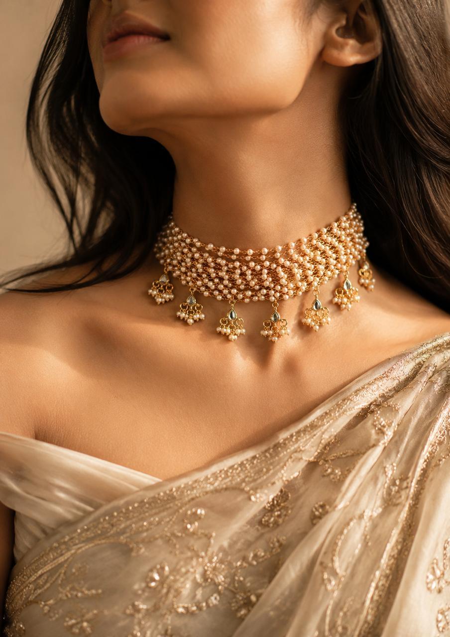Sanskriti Pearl Choker with Drops Necklace