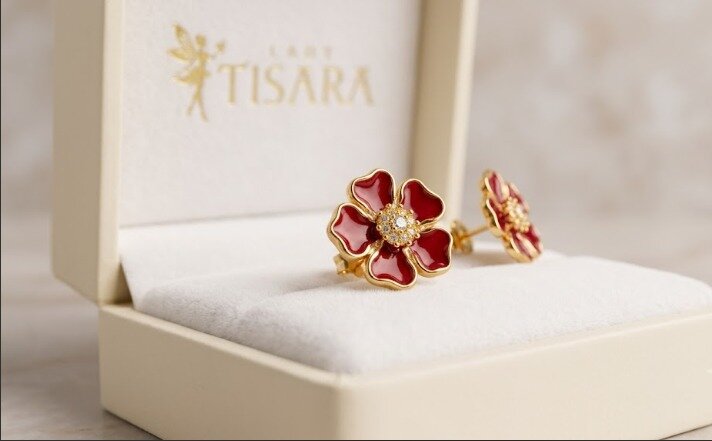 Red wine flower earrings